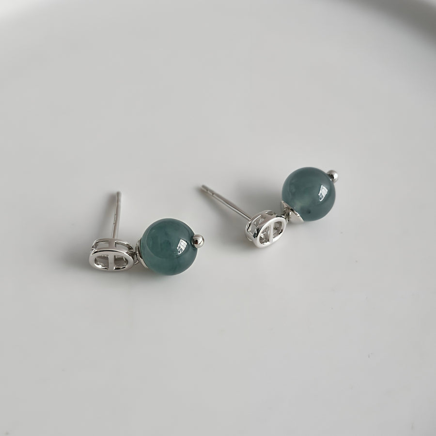 Blue Jade with Oval Link Design Post Earrings