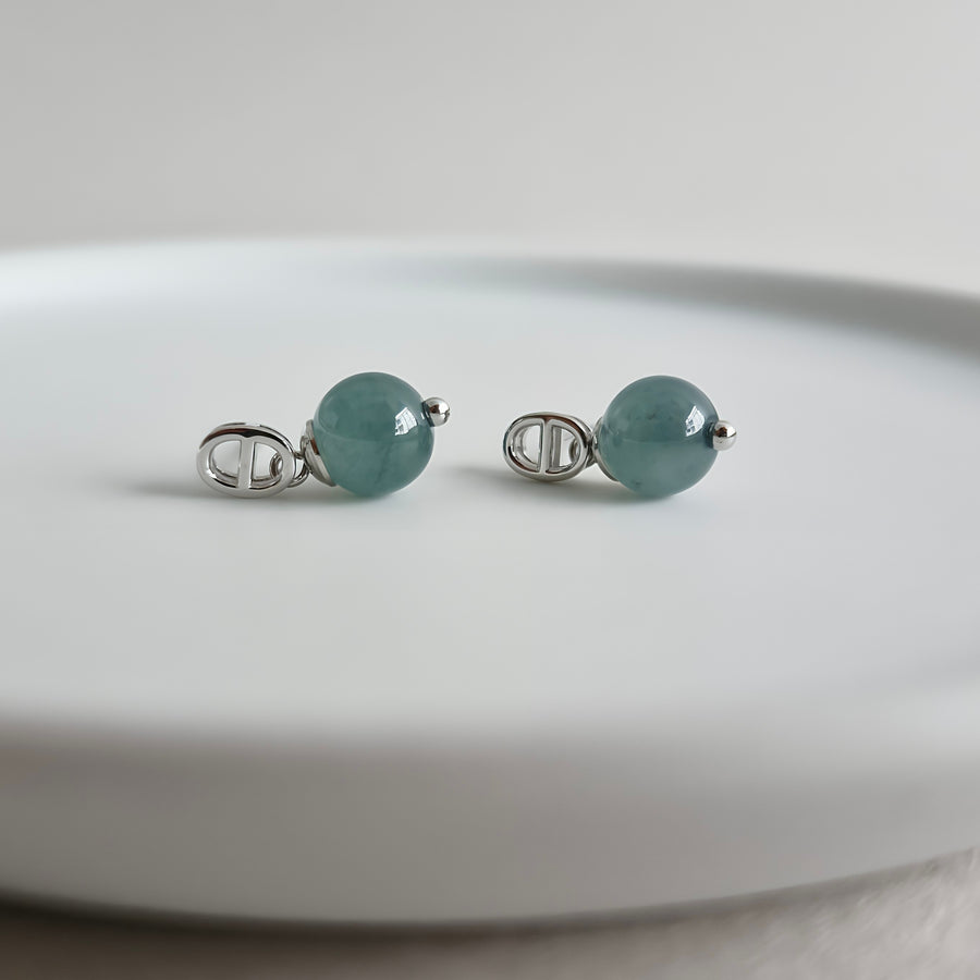 Blue Jade with Oval Link Design Post Earrings