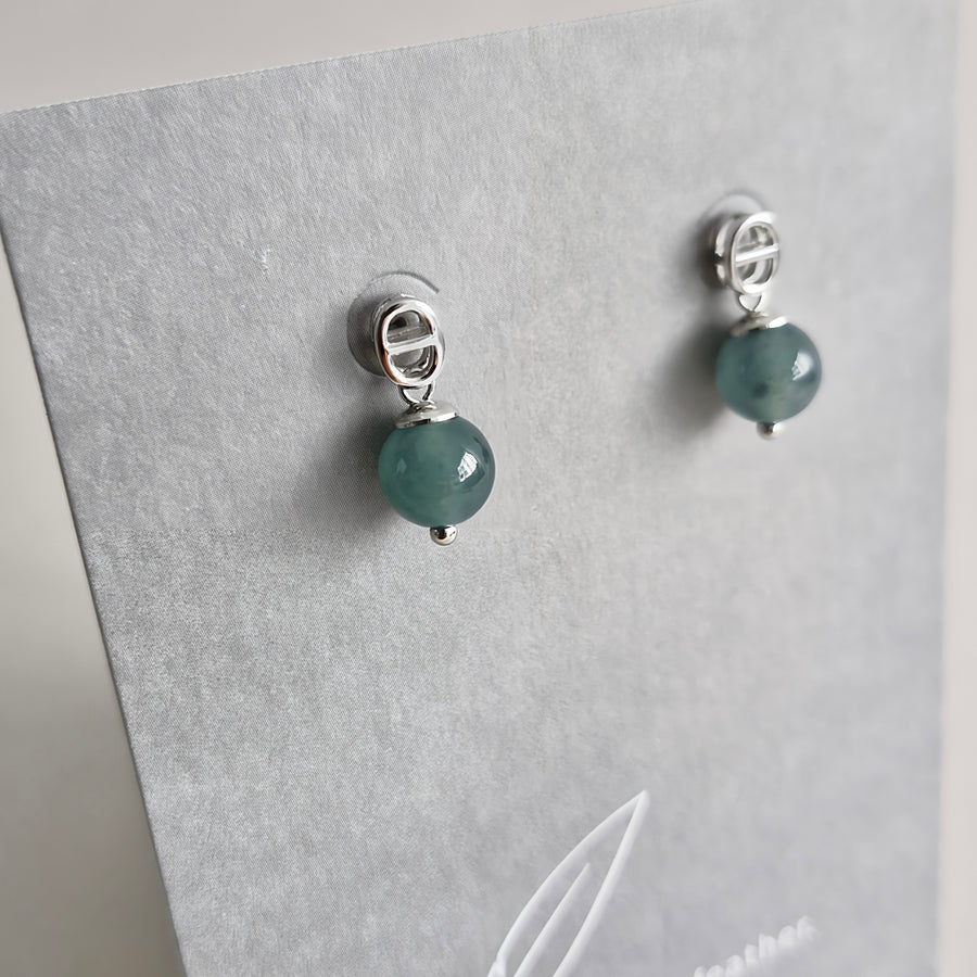 Blue Jade with Oval Link Design Post Earrings