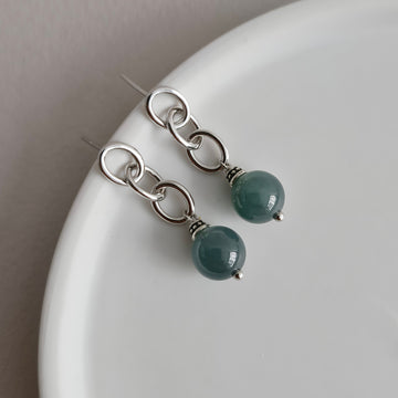 Blue Jade with Oval Chain Link Design Post Earrings