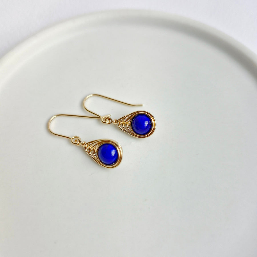 Herringbone Wirewrapped Lapis Lazuli Earrings / 14k Gold-filled