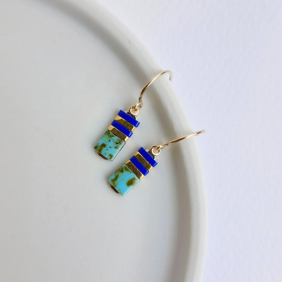 STAK Baby Earrings (Picasso Turquoise & Blue) / Japanese Beads | 14k Gold-filled