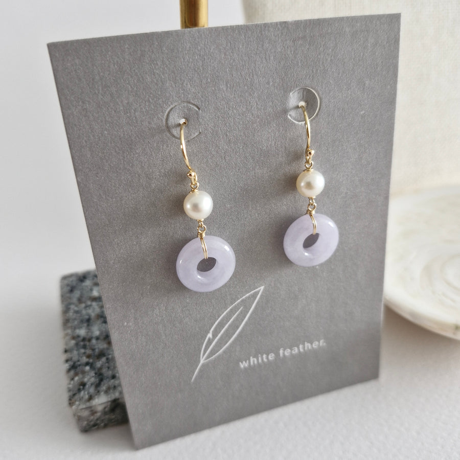 Lavender Jade Donut w/Freshwater Pearl Earrings  | 14k Gold-filled