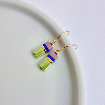 STAK Baby Earrings (Olivine Green, Blue & Light Purple) / Japanese Beads | 14k Gold-filled
