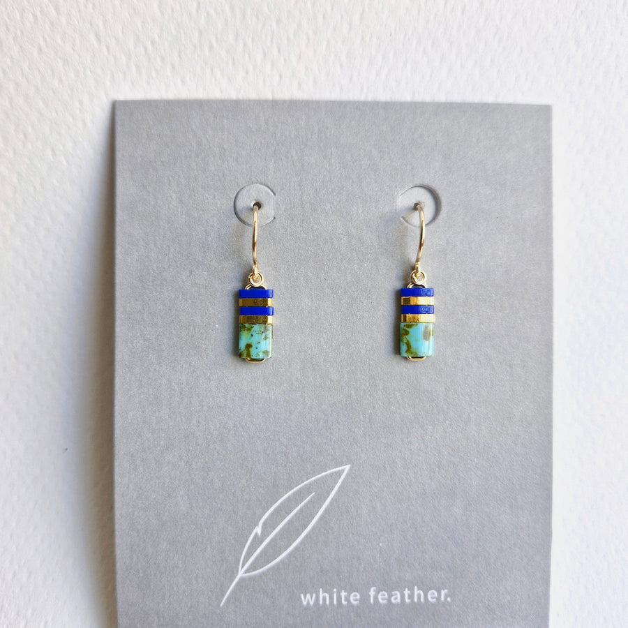 STAK Baby Earrings (Picasso Turquoise & Blue) / Japanese Beads | 14k Gold-filled