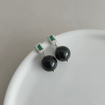 Black Jade with Emerald Green Baguette Post Earrings