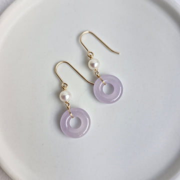 Lavender Jade Donut w/Freshwater Pearl Earrings  | 14k Gold-filled