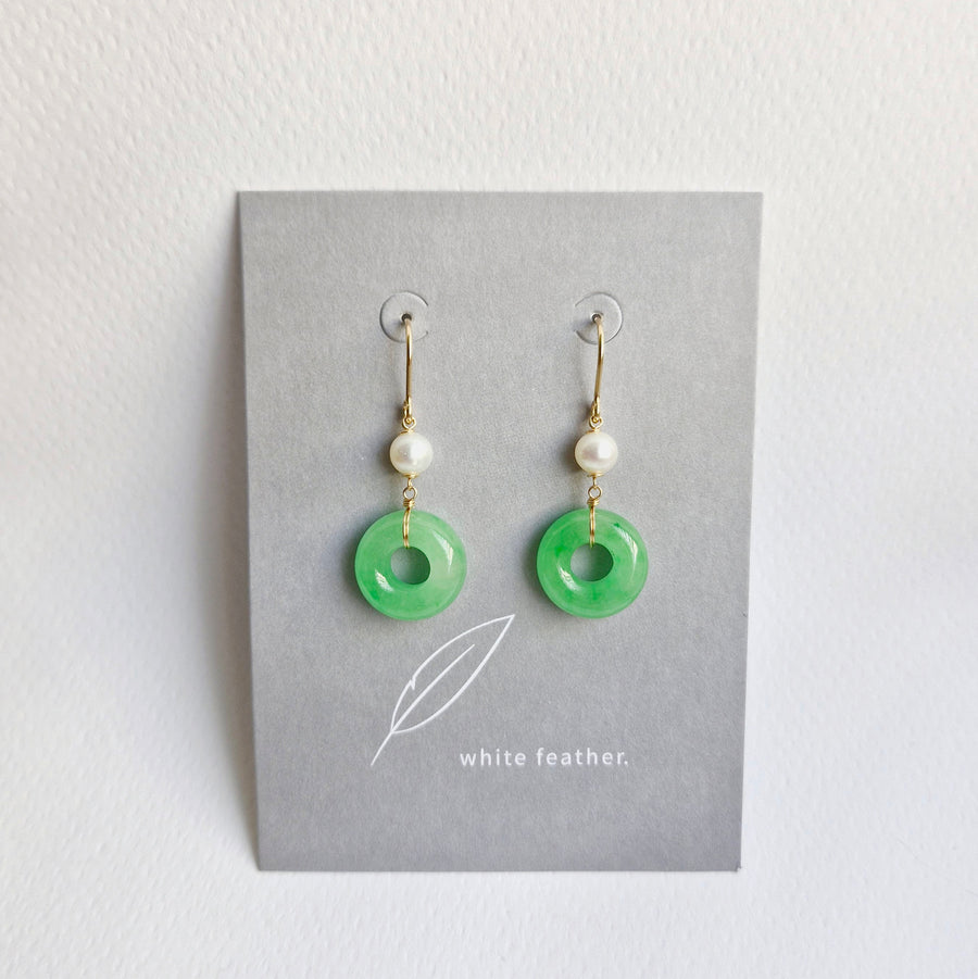Green Jade Donut w/Freshwater Pearl Earrings  | 14k Gold-filled