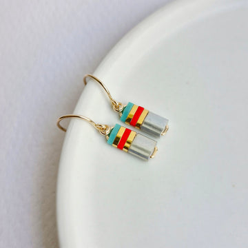 STAK Baby Earrings (Light Grey, Red & Turquoise) / Japanese Beads | 14k Gold-filled