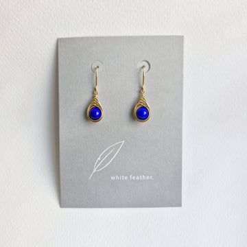 Herringbone Wirewrapped Lapis Lazuli Earrings / 14k Gold-filled