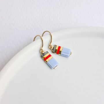 STAK Baby Earrings (Sky Blue, Red & Grey) / Japanese Beads | 14k Gold-filled