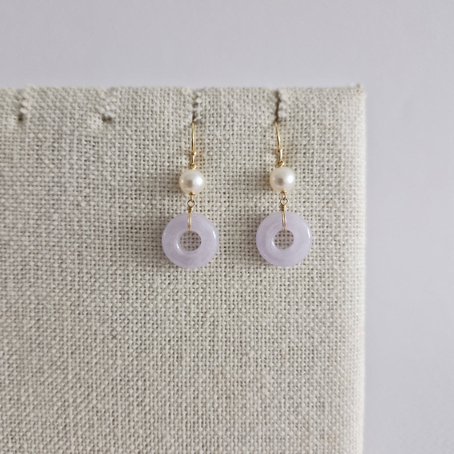 Lavender Jade Donut w/Freshwater Pearl Earrings  | 14k Gold-filled