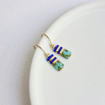 STAK Baby Earrings (Picasso Turquoise & Blue) / Japanese Beads | 14k Gold-filled