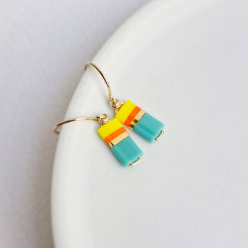 STAK Baby Earrings (Turquoise, Orange & Yellow) / Japanese Beads | 14k Gold-filled