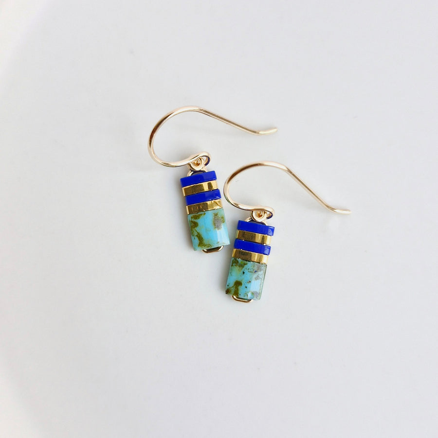 STAK Baby Earrings (Picasso Turquoise & Blue) / Japanese Beads | 14k Gold-filled