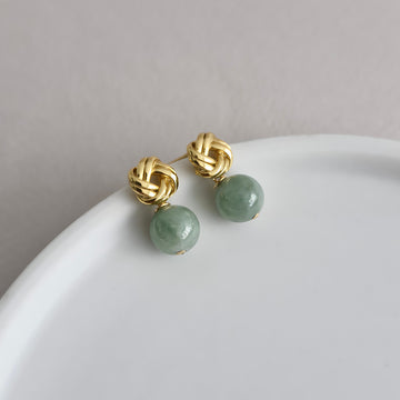 Green Jade and Rope Knot Design Post Earrings