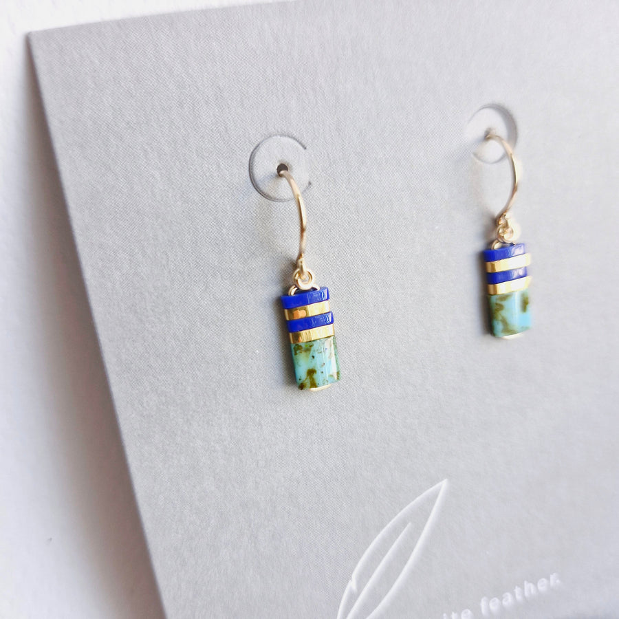 STAK Baby Earrings (Picasso Turquoise & Blue) / Japanese Beads | 14k Gold-filled