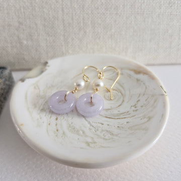 Lavender Jade Donut w/Freshwater Pearl Earrings (Big) | 14k Gold-filled