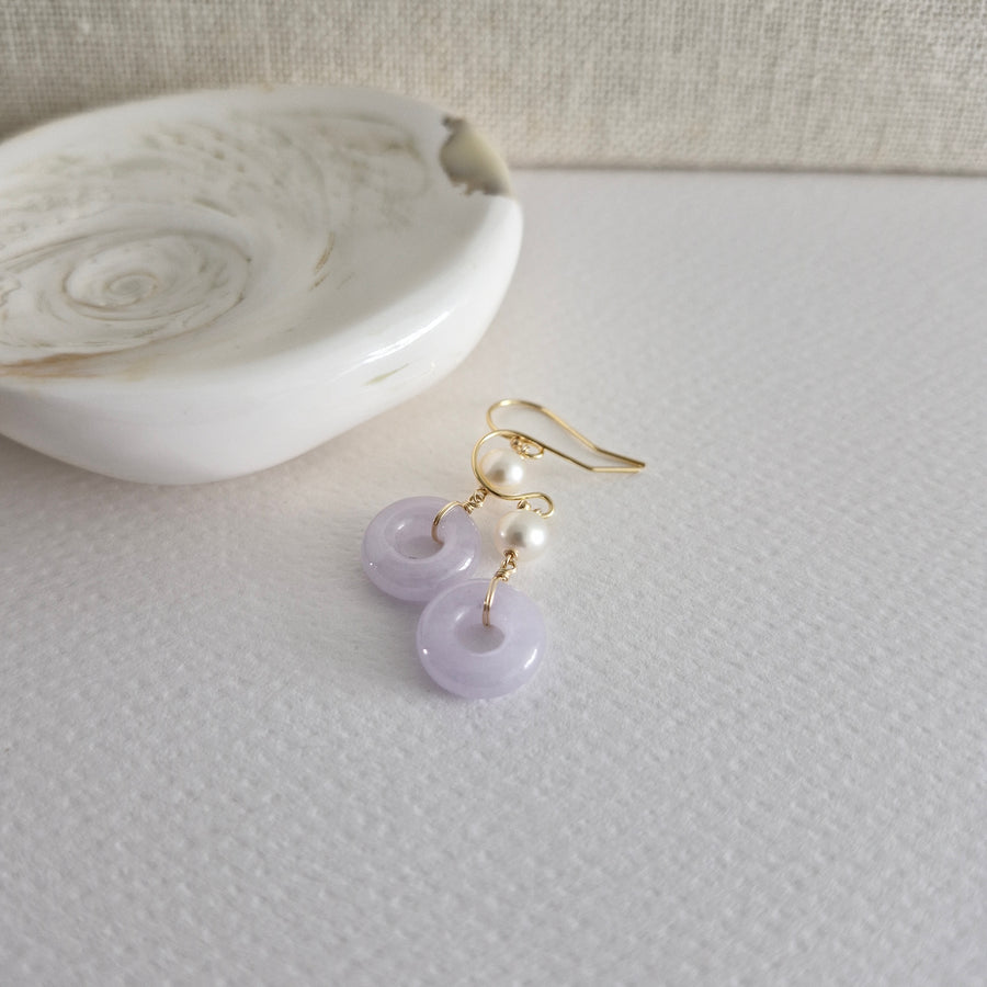 Lavender Jade Donut w/Freshwater Pearl Earrings  | 14k Gold-filled