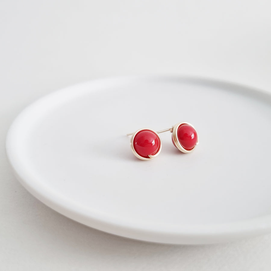 Red Shell Pearl Earstuds (Large) / 14k Gold-filled