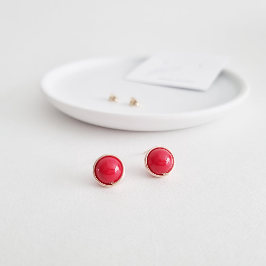 Red Shell Pearl Earstuds (Large) / 14k Gold-filled