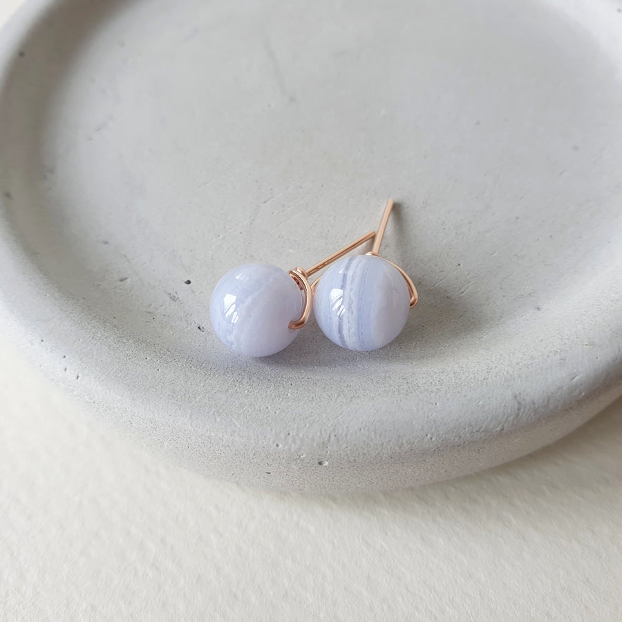 Blue Lace Agate Earstuds 8mm (Basic) / 14k Gold-filled
