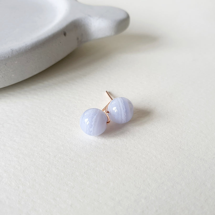 Blue Lace Agate Earstuds 8mm (Basic) / 14k Gold-filled