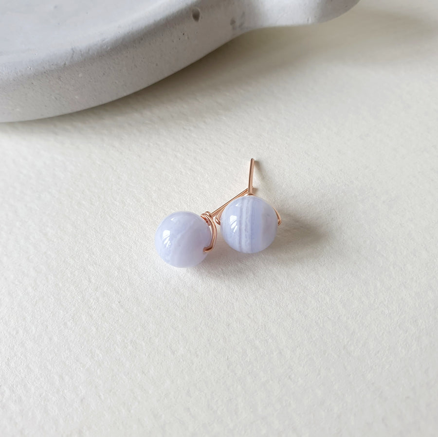 Blue Lace Agate Earstuds 8mm (Basic) / 14k Gold-filled