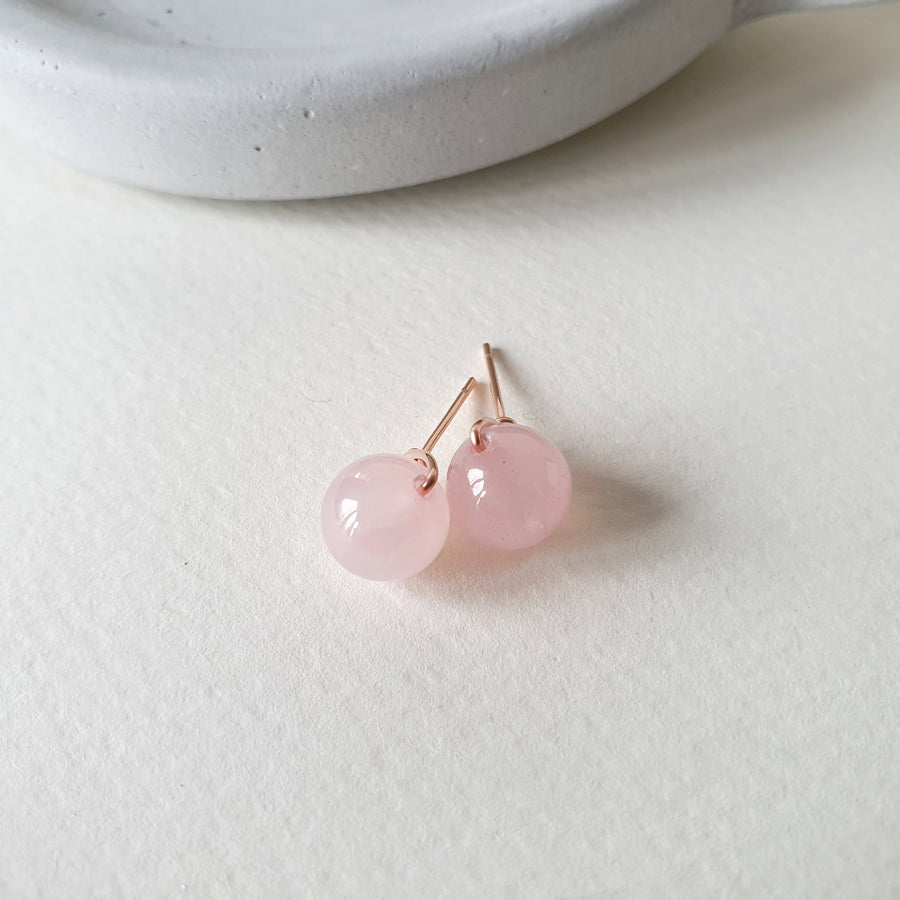 Madagascar Rose Quartz Earstuds 8mm (Basic) / 14k Gold-filled