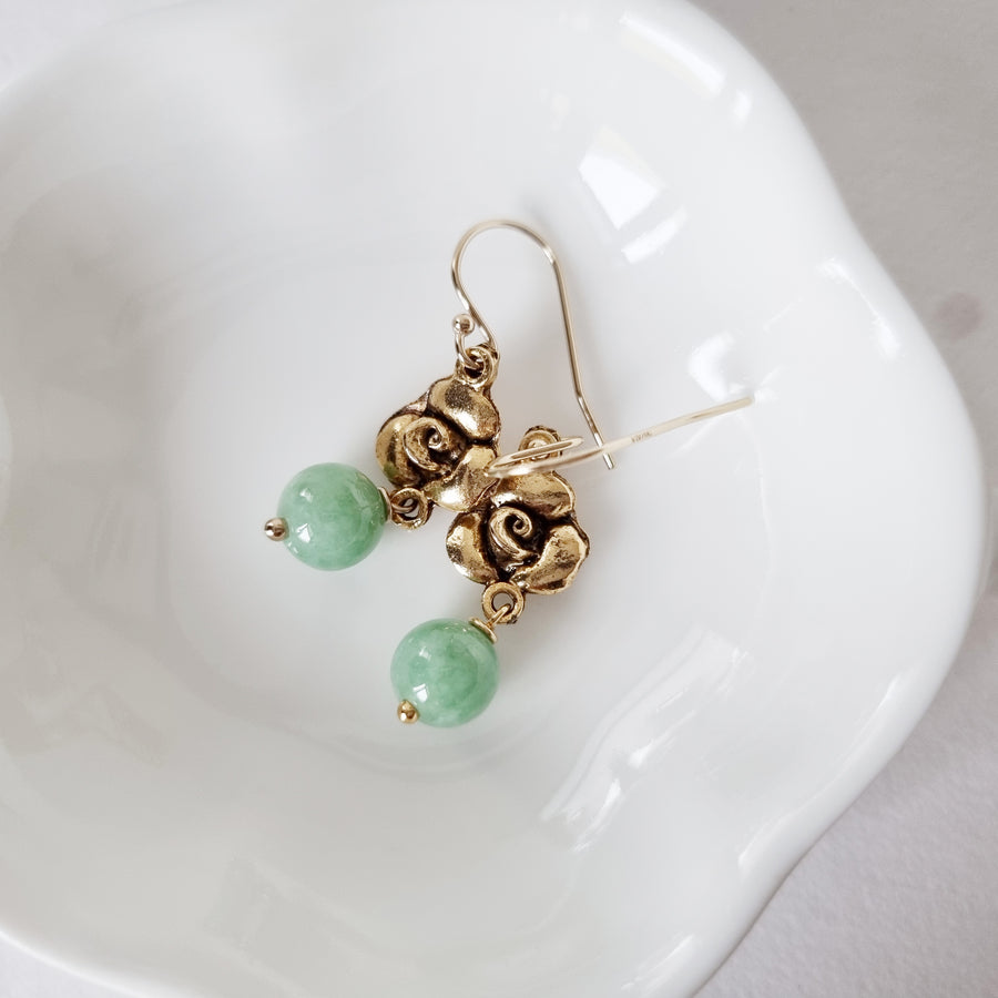 Floren Earrings / Green Jade | Pewter Rose