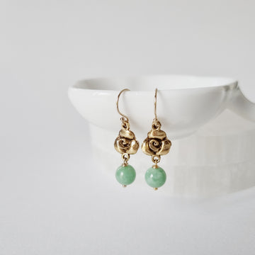 Floren Earrings / Green Jade | Pewter Rose