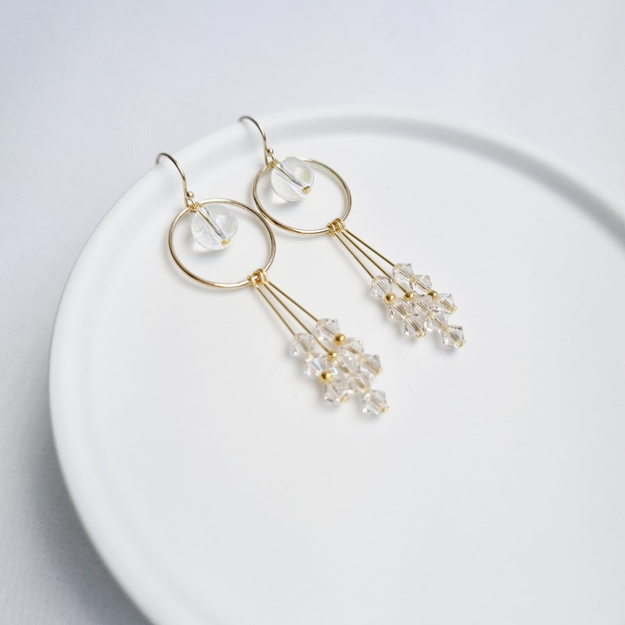 Alegria Earrings (White Diamond/Golden Champagne) / Austrian Crystals