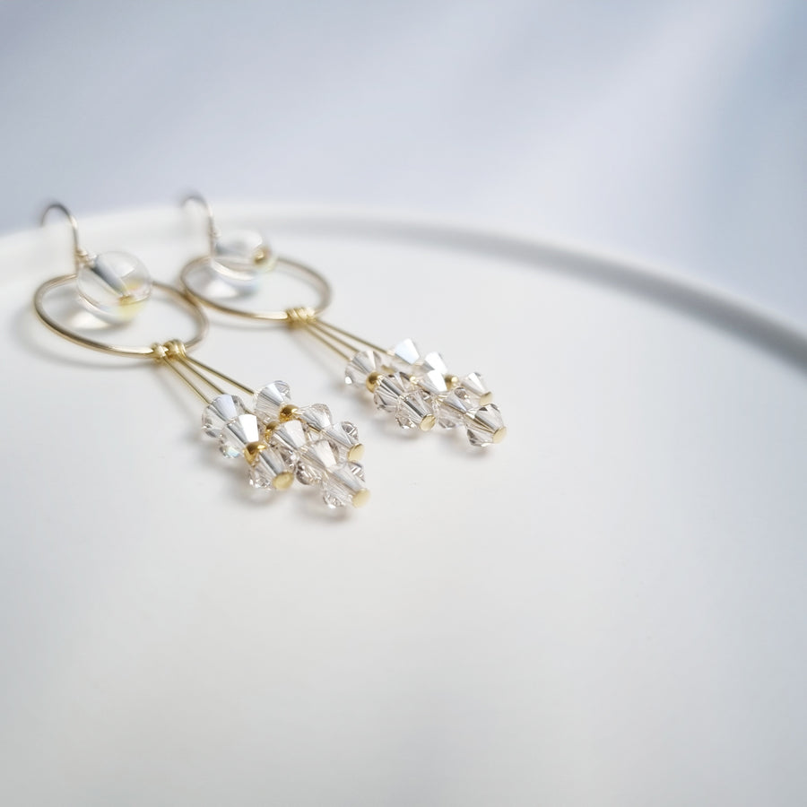 Alegria Earrings (White Diamond/Golden Champagne) / Austrian Crystals