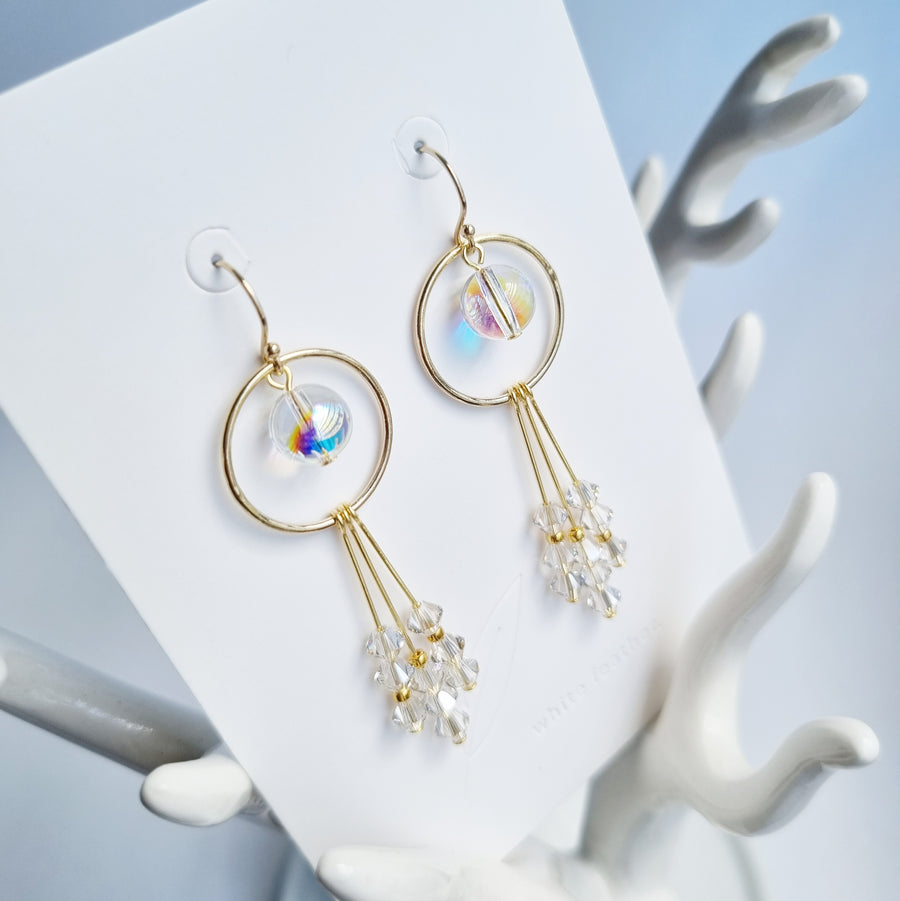 Alegria Earrings (White Diamond/Golden Champagne) / Austrian Crystals