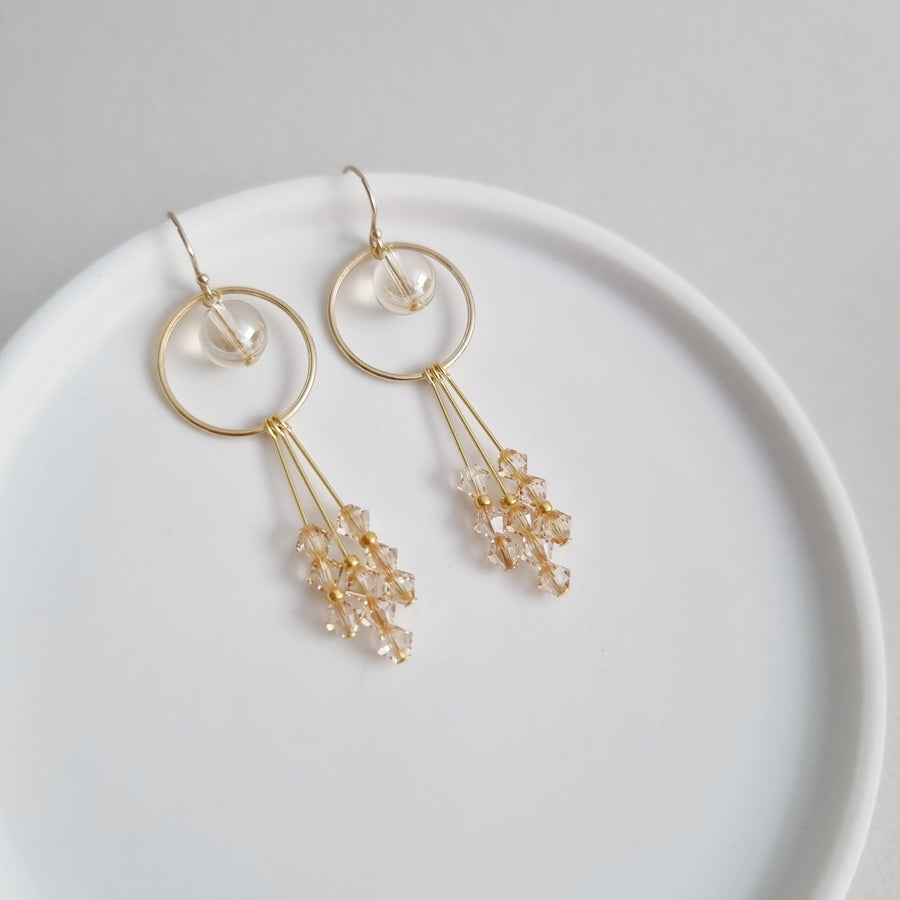 Alegria Earrings (White Diamond/Golden Champagne) / Austrian Crystals