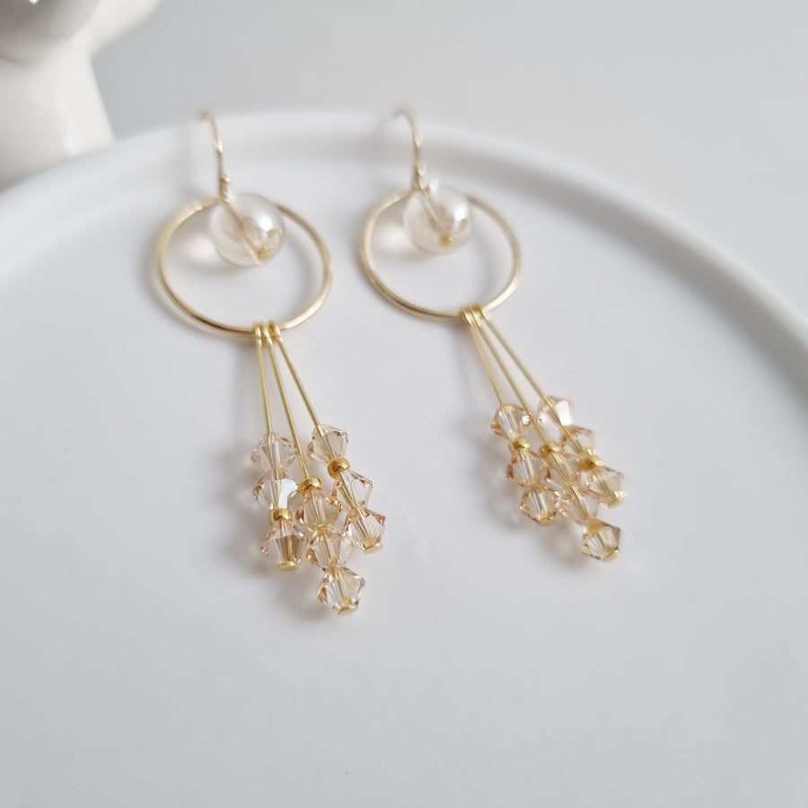 Alegria Earrings (White Diamond/Golden Champagne) / Austrian Crystals