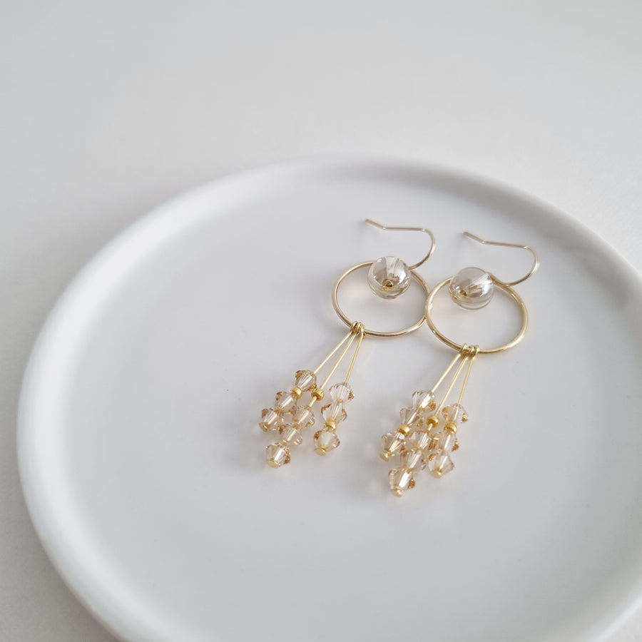 Alegria Earrings (White Diamond/Golden Champagne) / Austrian Crystals