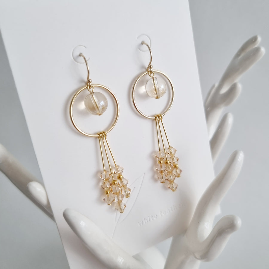 Alegria Earrings (White Diamond/Golden Champagne) / Austrian Crystals