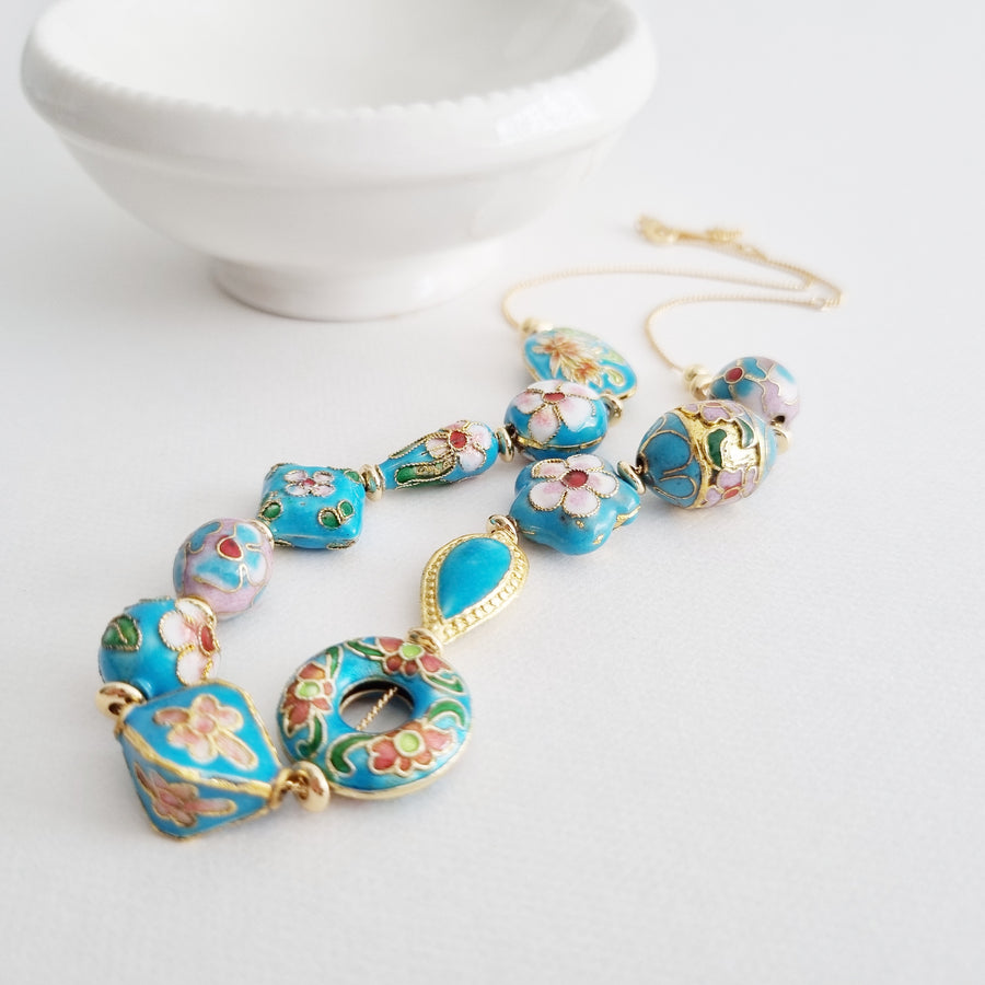 Annette Necklace / Cloisonné | Turquoise Blue