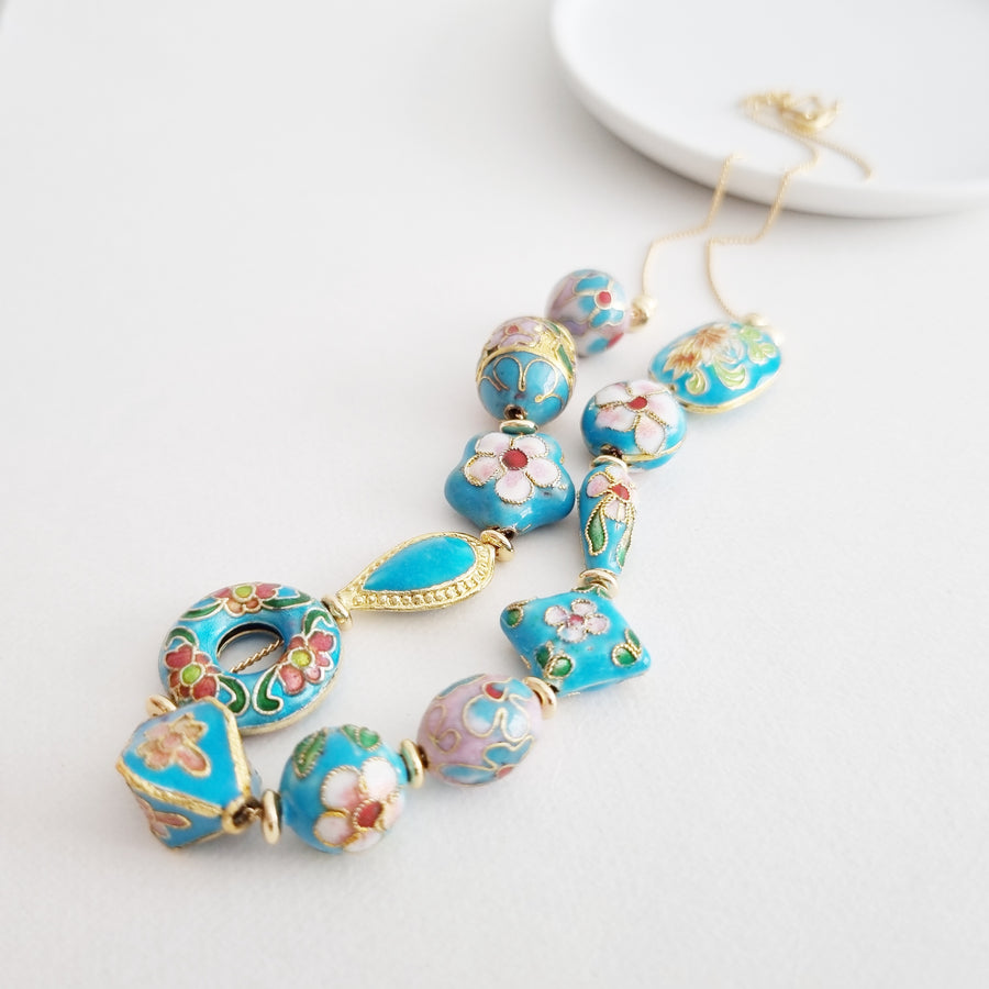 Annette Necklace / Cloisonné | Turquoise Blue