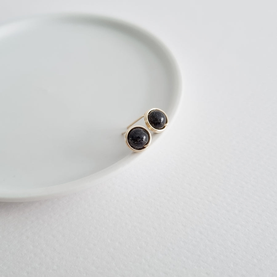 Black Rutilated Quartz Earstuds (Medium) / 14k Gold-filled