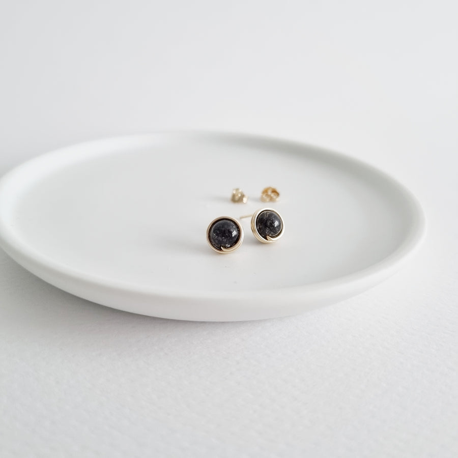 Black Rutilated Quartz Earstuds (Medium) / 14k Gold-filled