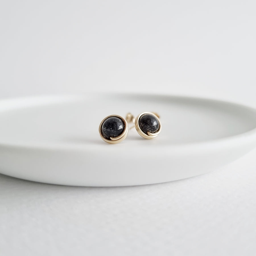 Black Rutilated Quartz Earstuds (Medium) / 14k Gold-filled