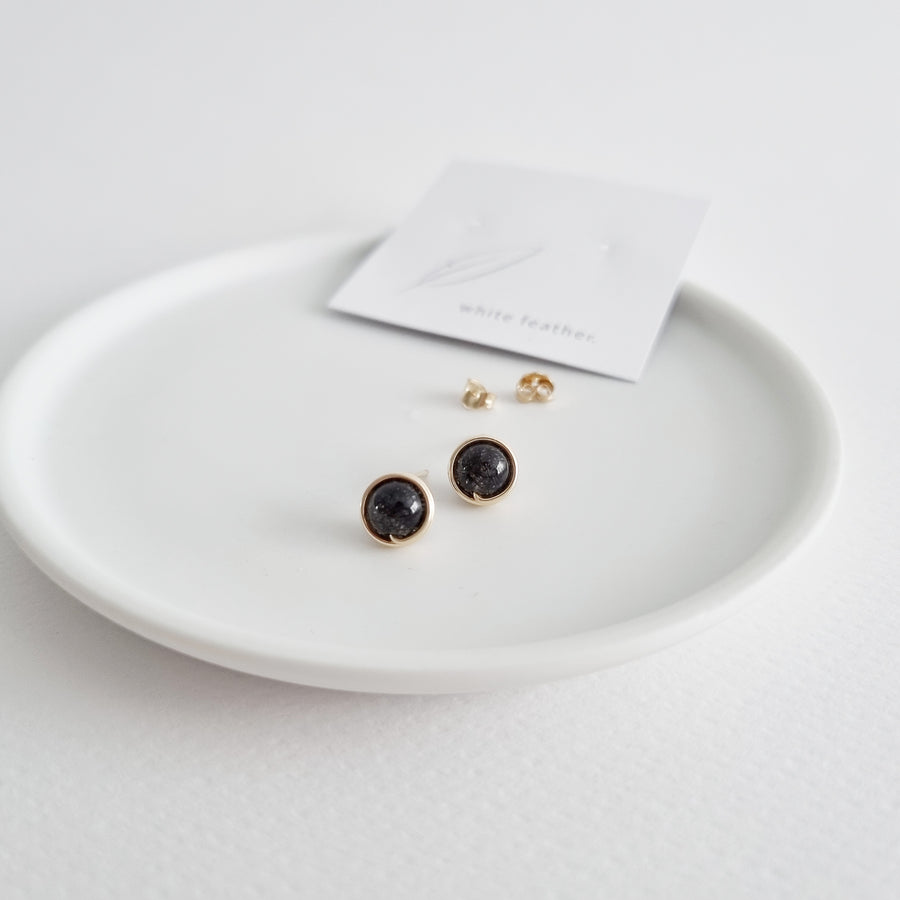 Black Rutilated Quartz Earstuds (Medium) / 14k Gold-filled