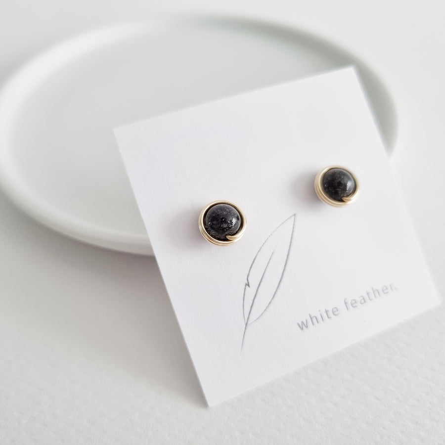 Black Rutilated Quartz Earstuds (Medium) / 14k Gold-filled