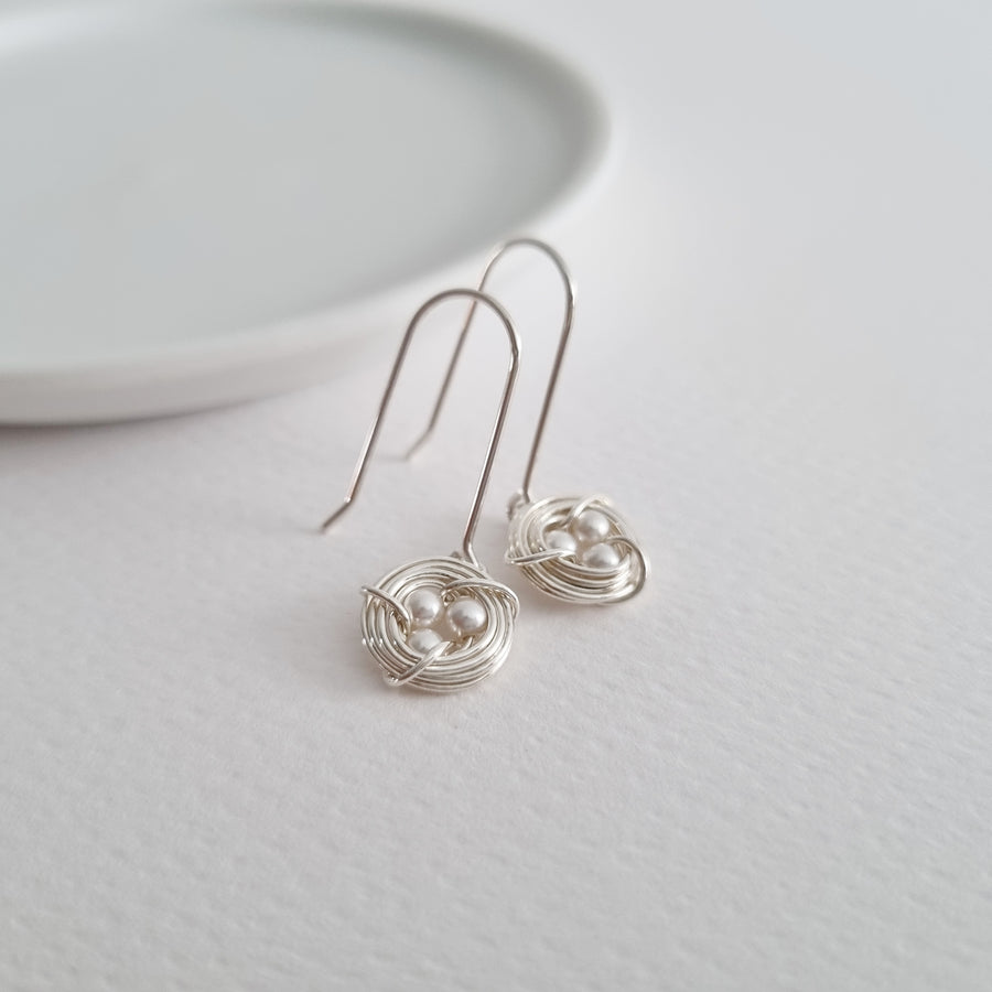 Robin's Nest Earrings (10mm) / Austrian Pearls / 925 Silver