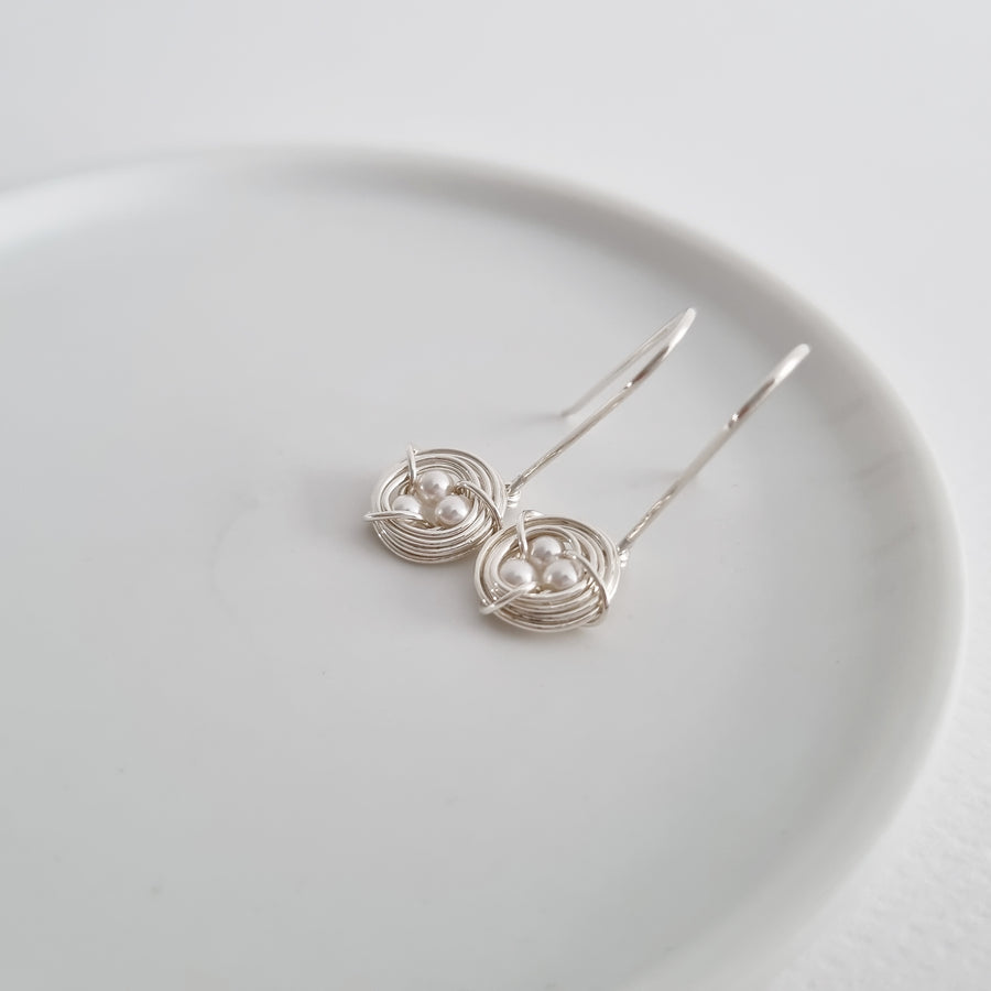 Robin's Nest Earrings (10mm) / Austrian Pearls / 925 Silver