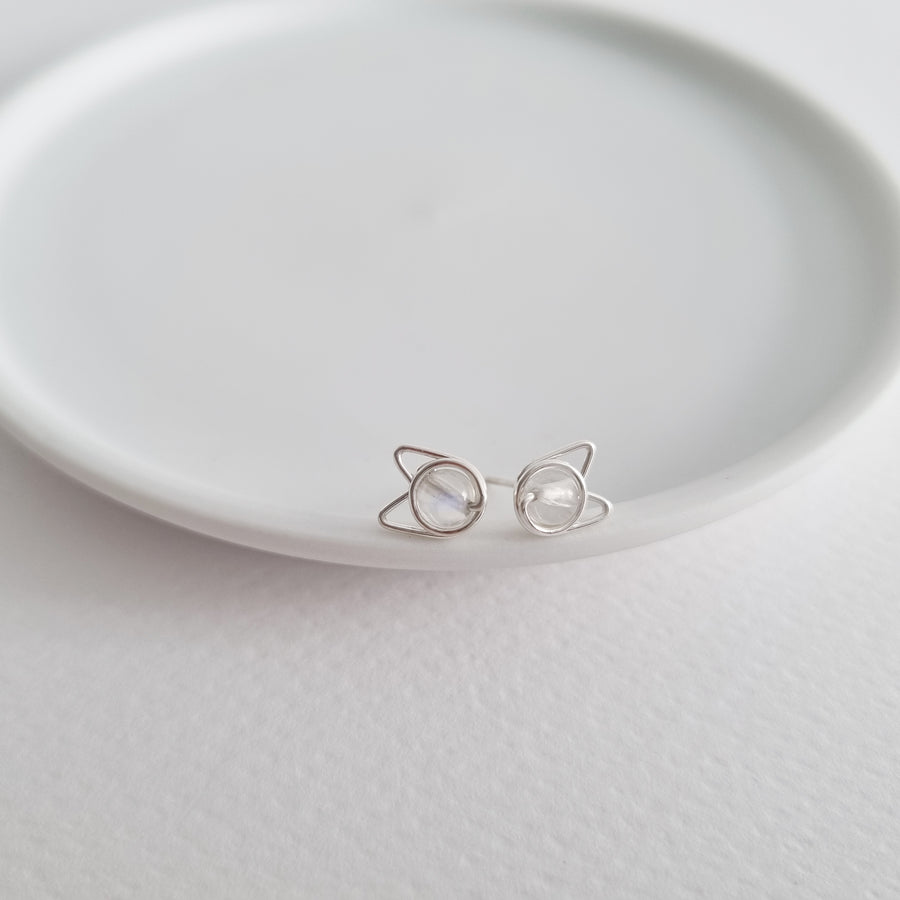 Meowstuds (Small) / Moonstone | 925 Silver