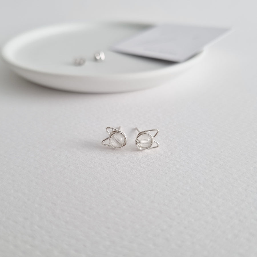 Meowstuds (Small) / Moonstone | 925 Silver