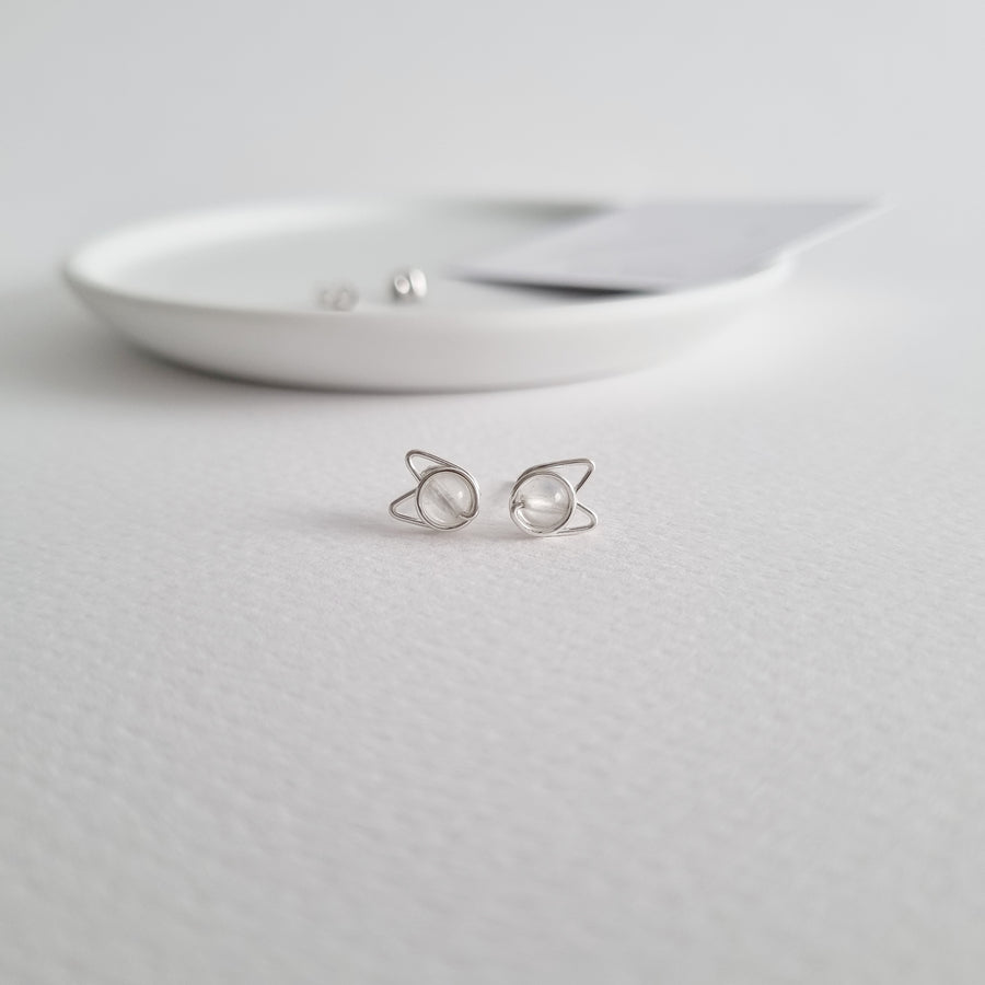 Meowstuds (Small) / Moonstone | 925 Silver